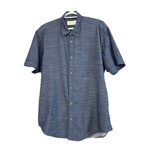 Coastaoro Men's Blue Cotton Short Sleeve Button-Down Shirt L